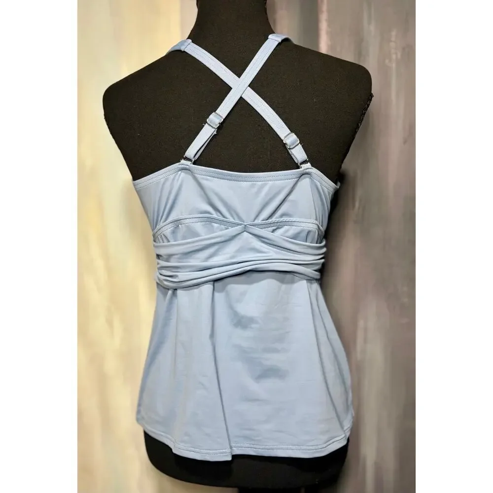 Lands' End Chlorine Resistant Light Blue V-Neck Twist Tankini Swim Top S NWT